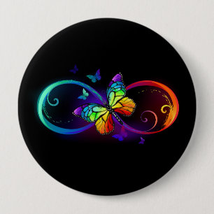 Badge Rond 10 Cm Vibrant infinity with rainbow butterfly on black