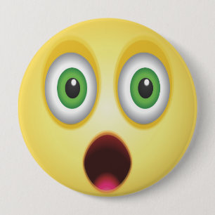 Badge Rond 10 Cm Visage Émoticône Surpris