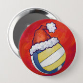 Badge Rond 10 Cm Volley-ball avec Casquette de Noël (Devant & derrière)