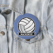 Badge Rond 10 Cm Volley-ball, Bleu & Blancs, Sports (En situation)