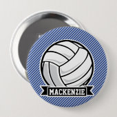 Badge Rond 10 Cm Volley-ball, Bleu & Blancs, Sports (Devant & derrière)