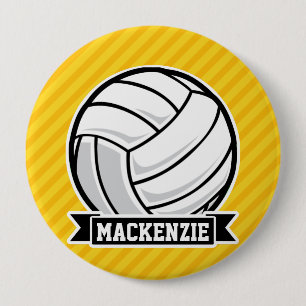 Badge Rond 10 Cm Volley-ball sur rayures jaunes