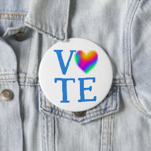 Badge Rond 10 Cm VOTE Coeur arc-en-ciel