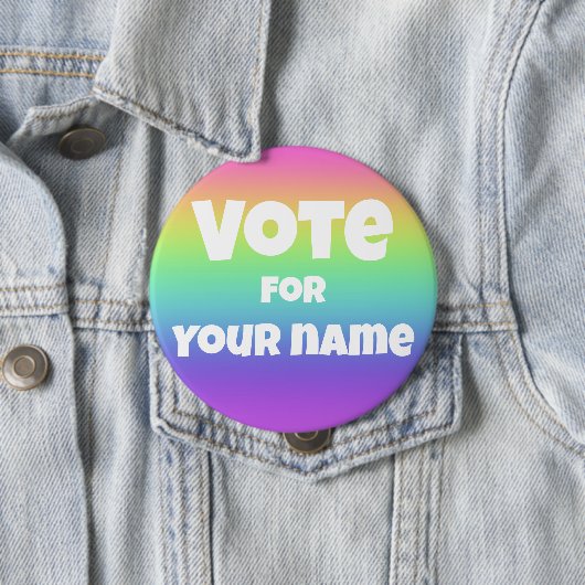 Badge Rond 10 Cm Vote pour le nom personnalisé Rainbow Button (En situation)