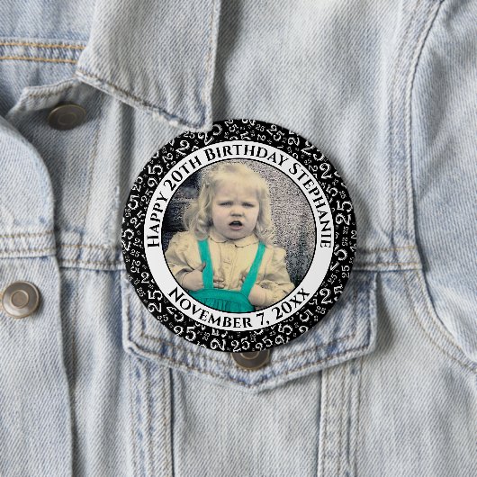 Badge Rond 10 Cm Votre photo | 25e anniversaire Numéro Motif Noir (En situation)