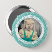 Badge Rond 10 Cm Votre photo 70e anniversaire Numéro Motif Turquois (Devant & derrière)