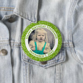 Badge Rond 10 Cm Votre photo 70e anniversaire Numéro Motif Vert (En situation)