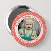 Badge Rond 10 Cm Votre photo 80e anniversaire Numéro Motif | Corail (Devant & derrière)