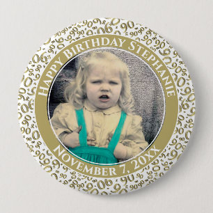Badge Rond 10 Cm Votre Photo 90ème motif numérique aléatoire Or/Bla