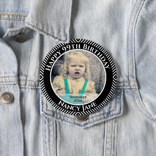 Badge Rond 10 Cm Votre photo : Lignes géométriques Diagonales Noir  (En situation)