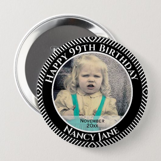 Badge Rond 10 Cm Votre photo : Lignes géométriques Diagonales Noir (Devant & derrière)