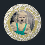 Badge Rond 10 Cm Votre photo Numéro 30e anniversaire | Or/Blanc<br><div class="desc">Il s'agit d'un bouton commémoratif avec votre photo et votre texte pour célébrer votre 30e anniversaire. Il y a un modèle de texte pour faciliter la modification du message et de la date. Il y a aussi un modèle photo pour faciliter l'ajout de votre image. Ce cadre d'image en or...</div>