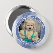 Badge Rond 10 Cm Votre photo Simple Stripes Motif Bleu/Blanc (Devant & derrière)