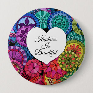 Badge Rond 10 Cm Watercolor Rainbow Mandala With Heart