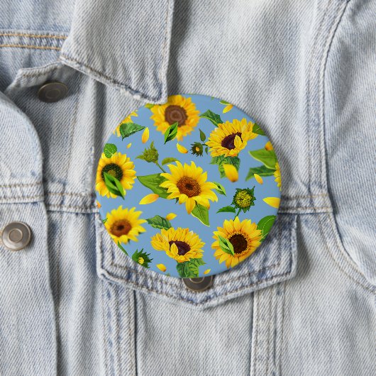 Badge Rond 10 Cm Watercolor Sunflower 6 (En situation)
