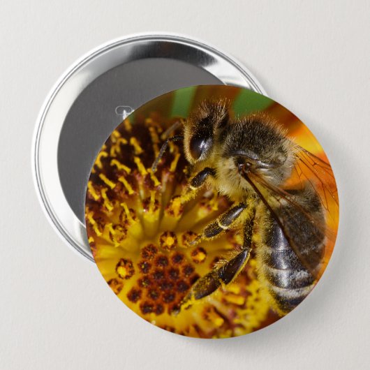 Badge Rond 10 Cm Western Honey Bee Macro photo (Devant & derrière)