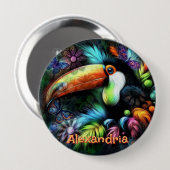 Badge Rond 10 Cm Whimsical Abstract Toucan Bird Personalized (Devant & derrière)