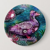 Badge Rond 10 Cm Whimsical Floral Duck Purple Teal Personalized (Devant)