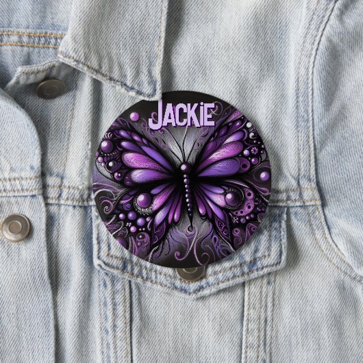 Badge Rond 10 Cm Whimsical Gothic Butterfly Purple Personalized (En situation)