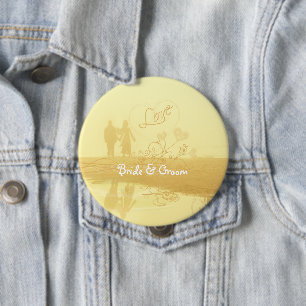Badge Rond 10 Cm Yellow Heart Beach Wedding