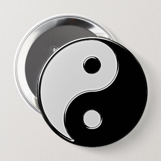 Badge Rond 10 Cm Yin Yang en noir et blanc (Devant & derrière)