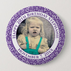 Badge Rond 10 Cm Your Photo   20th Birthday Random Number Pattern