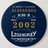Badge Rond 15,2 Cm 21e Anniversaire Né 2002 Ajouter Nom Blue Gold Leg (Devant)