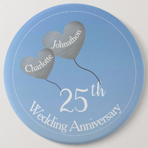 Badge Rond 15,2 Cm 25e anniversaire de l'argent ballons cardiaques da