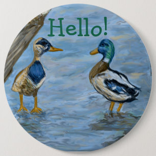 Badge Rond 15,2 Cm 2 Canards en Conversation