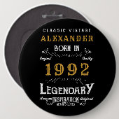 Badge Rond 15,2 Cm 30th Birthday 1992 Ajouter le nom Black Gold Legen (Devant & derrière)