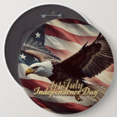 Badge Rond 15,2 Cm 4 juillet aigle avec drapeau américain (Devant & derrière)