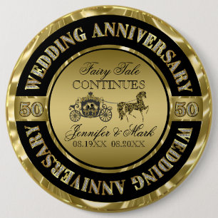 Badge Rond 15,2 Cm 50e anniversaire de mariage - Cheval et Carrosse d