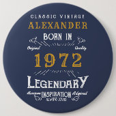 Badge Rond 15,2 Cm 50th Birthday 1972 Ajouter Nom Blue Gold Legendary (Devant)