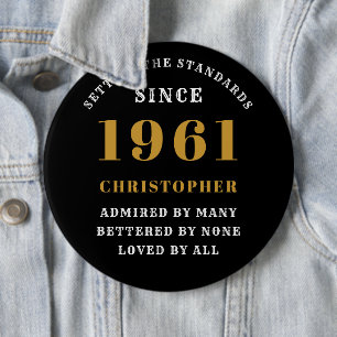 Badge Rond 15,2 Cm 60e anniversaire personnalisé 1961 Elégant Black G