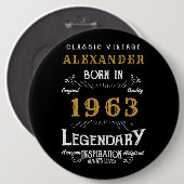 Badge Rond 15,2 Cm 60th Birthday 1963 Ajouter Nom Black Gold Legendar (Devant & derrière)