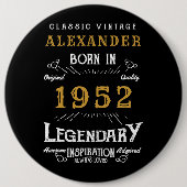 Badge Rond 15,2 Cm 70th Birthday 1952 Ajouter le nom Black Gold Legen (Devant)