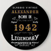 Badge Rond 15,2 Cm 80e anniversaire personnalisé Né en 1942 Noir Vint (Devant)