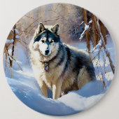 Badge Rond 15,2 Cm Aaskan Malamute Laisser Il Neige Noël (Devant)