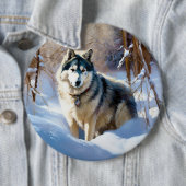 Badge Rond 15,2 Cm Aaskan Malamute Laisser Il Neige Noël (En situation)