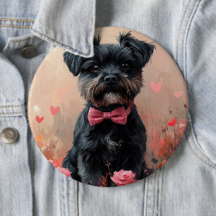 Badge Rond 15,2 Cm Affenpinscher avec Rose - Saint Valentin