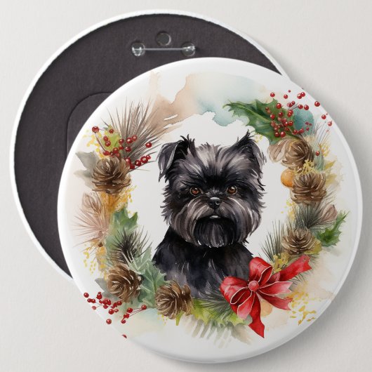 Badge Rond 15,2 Cm Affenpinscher Christmas Wreath Festive Pup (Devant & derrière)