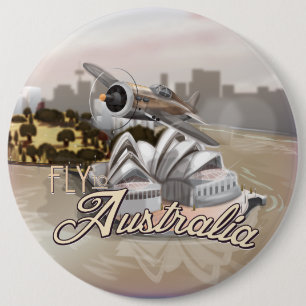 Badge Rond 15,2 Cm Affiche de voyage vintage Fly to Australia