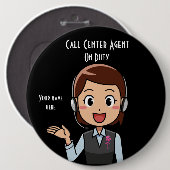 Badge Rond 15,2 Cm Agent du centre d'appel en service Noir (Devant & derrière)