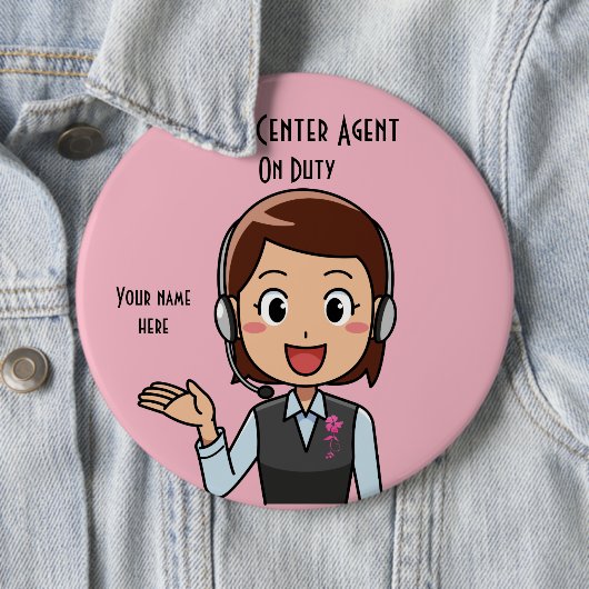 Badge Rond 15,2 Cm Agent du centre d'appel en service rose (En situation)