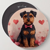Badge Rond 15,2 Cm Airedale avec des roses - Saint-Valentin (Devant & derrière)