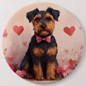 Badge Rond 15,2 Cm Airedale avec des roses - Saint-Valentin (Devant)
