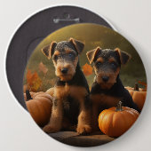 Badge Rond 15,2 Cm Airedale Chiot Automne Citrouille délice (Devant & derrière)