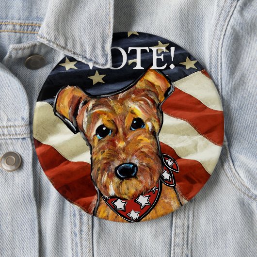 BADGE ROND 15,2 CM AIREDALE TERRIER (En situation)