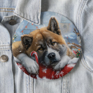 Badge Rond 15,2 Cm Akita Chien Festive de Noël