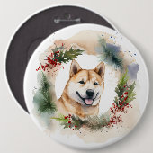 Badge Rond 15,2 Cm Akita Christmas Wreath Festive Pup (Devant & derrière)